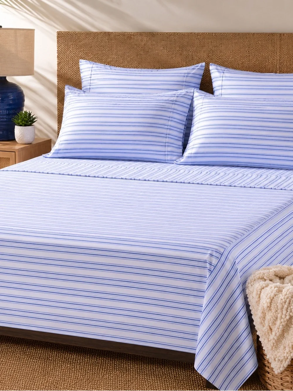 Kim Gravel King Bamboo Blend Stay Tuck Sheet Set Blue Stripe